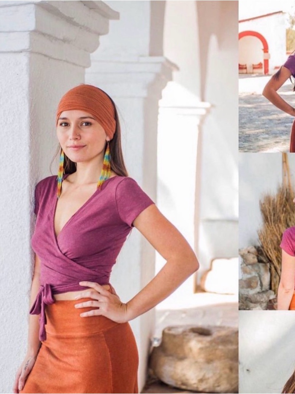 Bohemian Folk clothing short sleeve reversible wrap top in Lavender